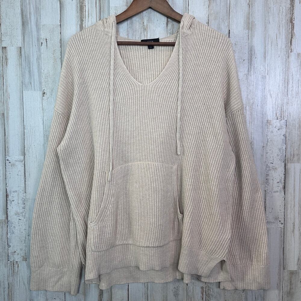 J Crew Cotton Cashmere Hoodie Sweater XL Beige EUC Preppy Luxury Loungewear